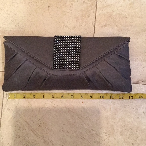 Pewter Coloured Satin Clutch Bag with Bling - Picture 5 of 7